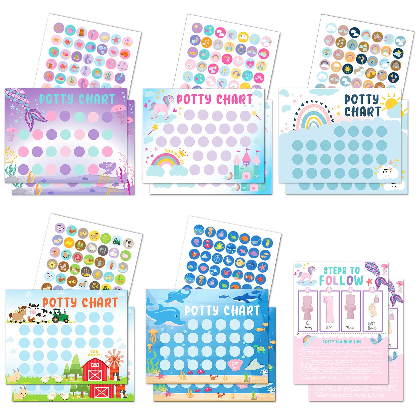 Potty Training Reward Chart for Toddler with 315 PCS Potty Training Stickers 17 PCS Sticker Chart for Girls Potty Training Kids Reward Stickers for Toilet Training Reward Chart (Multicolor for Girl)