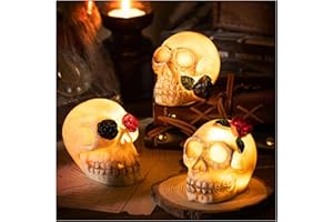 KXCOFTXI Halloween LED Skulls, 3-Pack Realistic Fake Skeleton Skull Heads for Bar Table Decor
