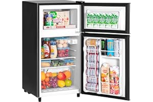 Tehanld 3.5 Cu.Ft Mini Fridge with Freezer, Mini Fridge for Bedroom Office, Small Refrigerator Small Fridge Mini Refrigerator Double Door, Low Noise & Energy-efficient, Black