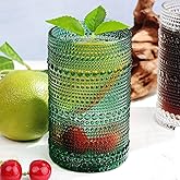 Lumkit Hobnail-Drinking Glasses 13oz Vintage Glassware Sets Cocktail Juice Glasses Set of 6, Blackish Green