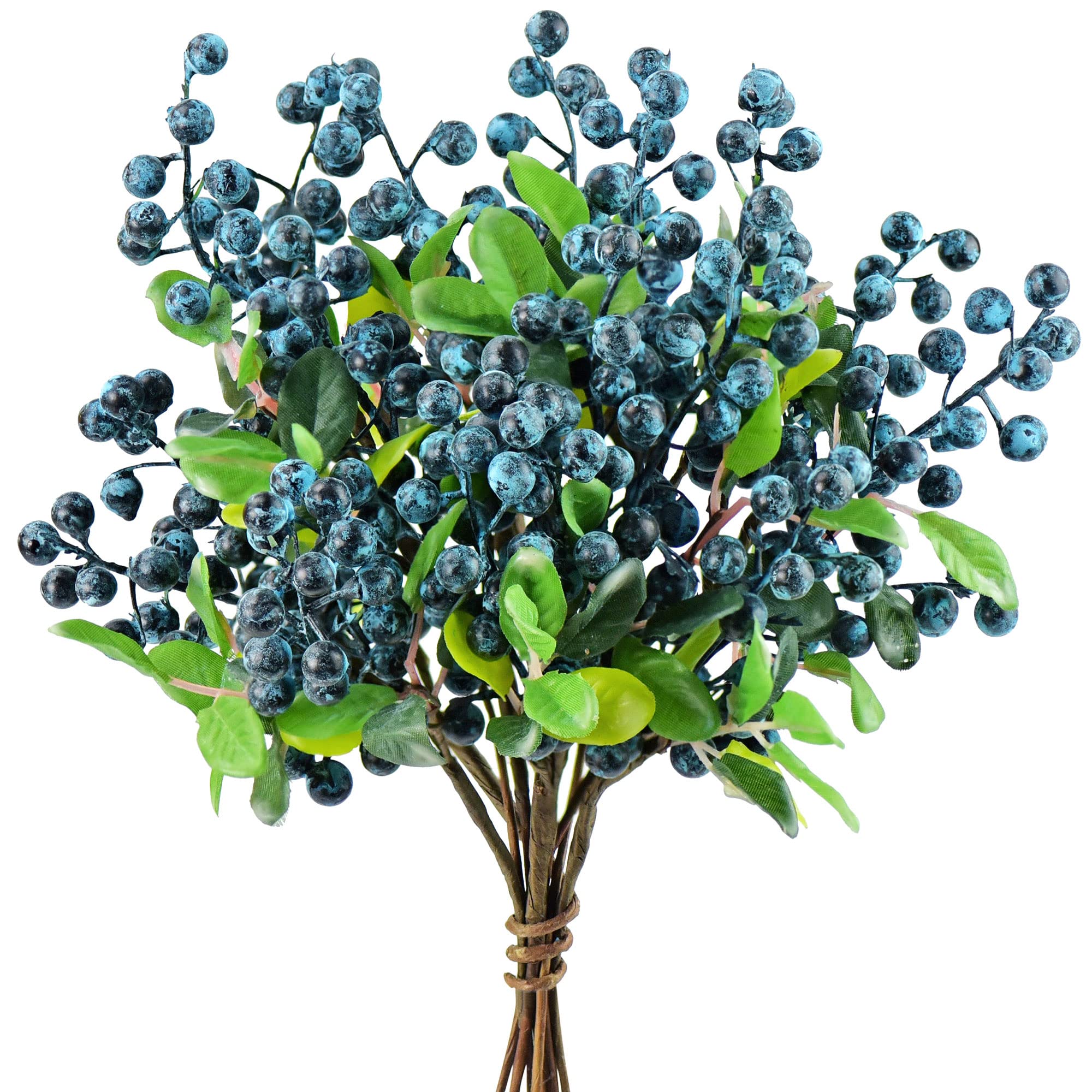 FiveSeasonStuff Artificial Flowers Real Touch Blue Berries Bouquet 10 Stems | for Wedding Home Christmas Shop Wedding Office Party Restaurant Décor | DIY Floral Arrangement Decorations 25cm