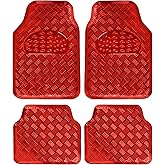 BDK Metallic Chrome Car Floor Mats All-Weather Universal Fit Automotive Floor Mats for Cars SUVs, Floor Mats for Trucks, Car Mats Full Set Front & Rear, Non-Slip Backing - Red