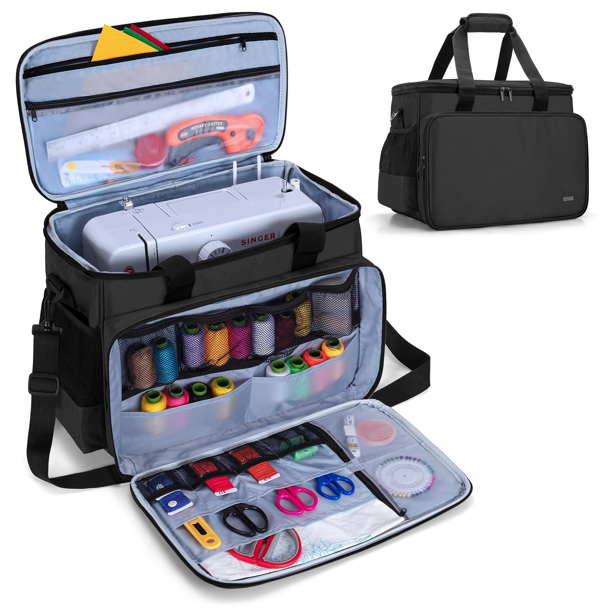 Luxja Sewing Machine Trolley Bag, Sewing Machine Bag, Sewing Machine Case (No Accessories Included), Black/White, Bolsa de máquina Coser, Travel Bags