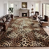 DweIke 5x7 Leopard Print Rugs for Living Room, Machine Washable Area Rug for Bedroom, Non-Slip Low Pile Animal Cheetah Carpet with Rubber Backing for Dining Room Kitchen Home Decor, Dark Brown