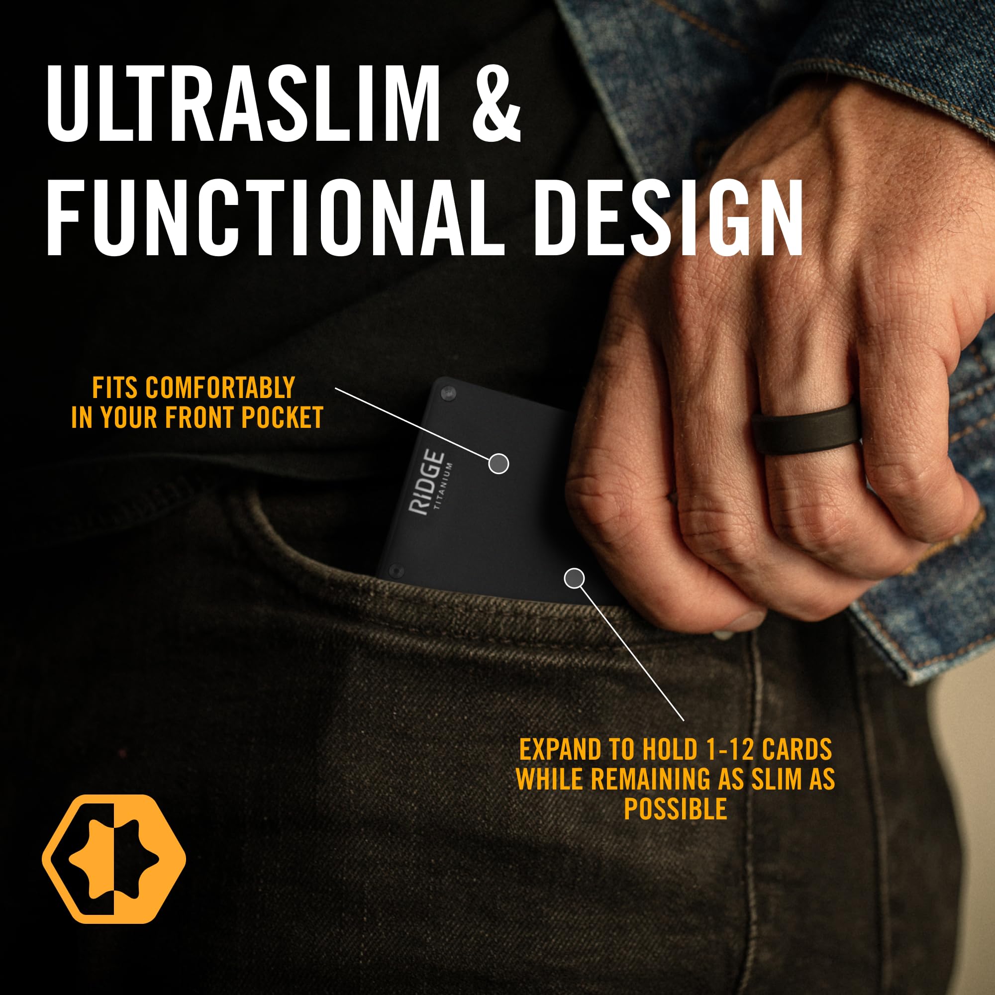 The Ridge Wallet - Slim Minimalist Compact Wallet and Card Holder| RFID Protected Front Pocket Wallets | Integrated Money Clip | Matte Black Titanium