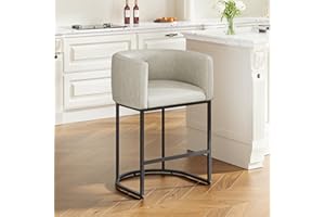 VATROS 24.4" H Counter Height Bar Stools, Modern Barrel Counter Stools with Backrest and Arms, Faux Leather Upholstered Accen