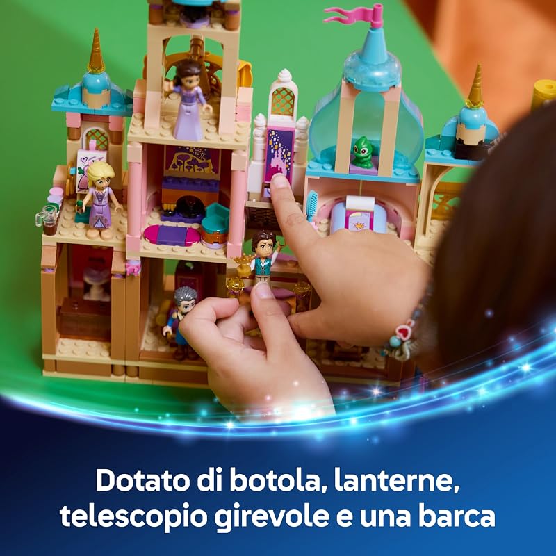 | Disney Princess Il Castello di Rapunzel Giocattolo - Modello da Esposizione con 4 Mini Bamboline, Figura di Pascal e Accessori - Regalo di Compleanno per Bambine da 6 Anni in su e Fan - 43297