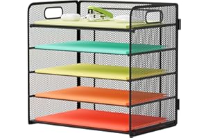 GDINDINFAN 5 Tier Paper Tray Organizer for Desk, Desktop Document Letter Tray with Handle, Paper Sorter File Folder Holder for Classroom, Office Supplies Accessories Organization and Storage - Black