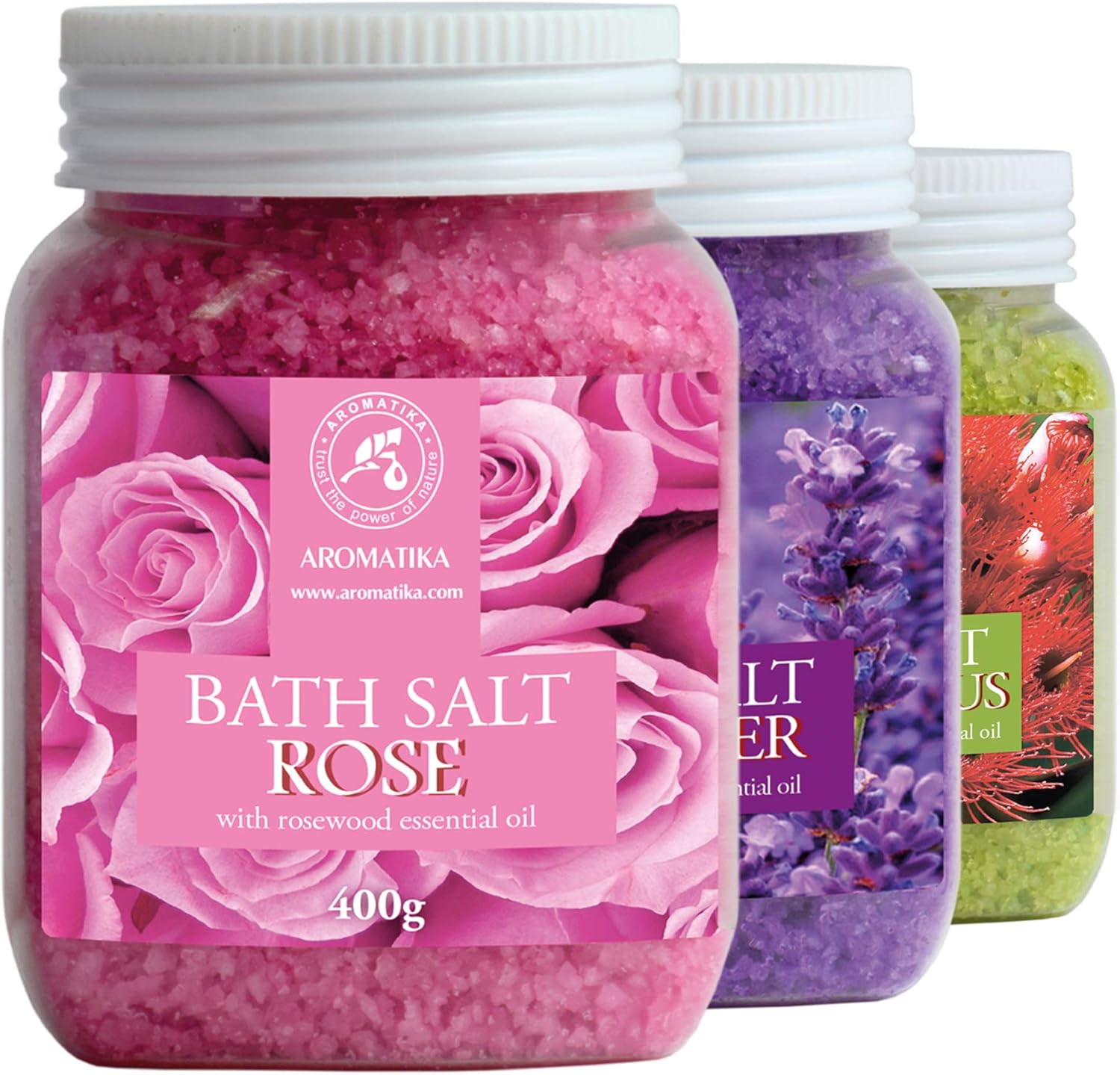 AROMATIKA Bath Salts Variety Set, 3 x 400 g Aromatherapy Bath Soak with Lavender