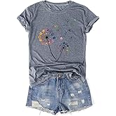 Womens Vintage Flowers T-Shirts Cute Floral Graphic Tees Wildflowers Cottagecore Tshirts Summer Casual Short Sleeve Tops