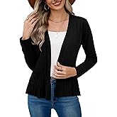 Bettysays Women's Casual Open Front Lightweight Cropped Cardigans Long Sleeve Sweater Soft Draped Peplum Knit Outwear