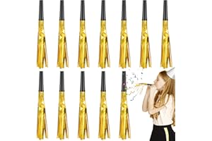 Twavang 12 Pcs Glitter Noise Makers Metallic Fringed Party Blower for Adults Birthday Graduation New Years Party Favors Supplies (Gold)