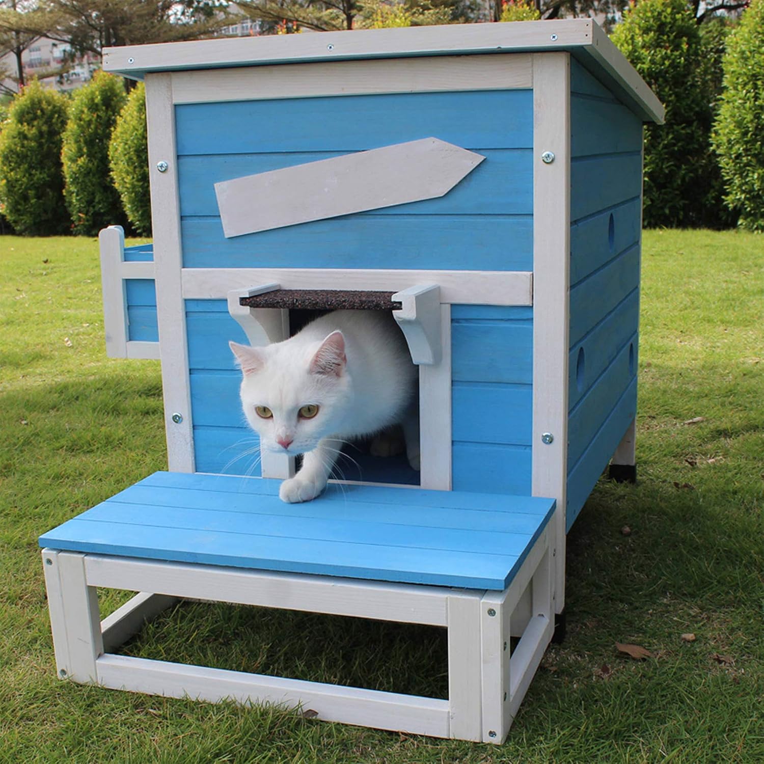 ROCKEVER Outdoor Cat Shelter with Escape Door Rainproof Outside Kitty House