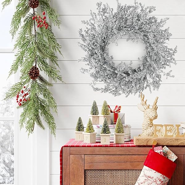 26 INCH WINTER FRONT DOOR WREATH SILVER BERRY WREATH WINTER CHRISTMAS WREATH WITH SILVER METALLIC BERRY ON FARMHOUSE GRAPEVINE FOR FESTIVAL CELEBRATION FRONT DOOR WALL WINDOW DECORATION HOME DÉCOR