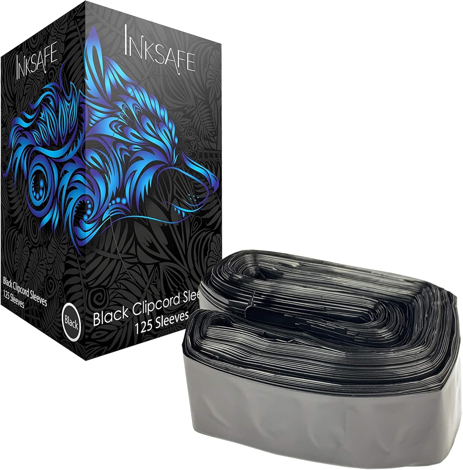 Inksafe Black Tattoo Clip Cord Covers/Sleeves 5cm x 80cm - Box of 125, 5X80 cm (Pack of 125)