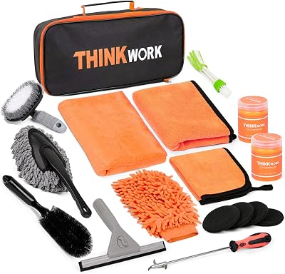 Auto Reinigungsset, Autowaschset Auto Set, 17 Stück Auto Autopflege für Auto Reinigung Innenraum und Außen, Armaturenbrett, Lüftungsschlitz, Motor, Räder, Autopflege-Geschenkset (Orange)