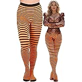 ToBeInStyle Women's Thin Horizontal Stripe Opaque Tights Pantyhose - Regular or Plus