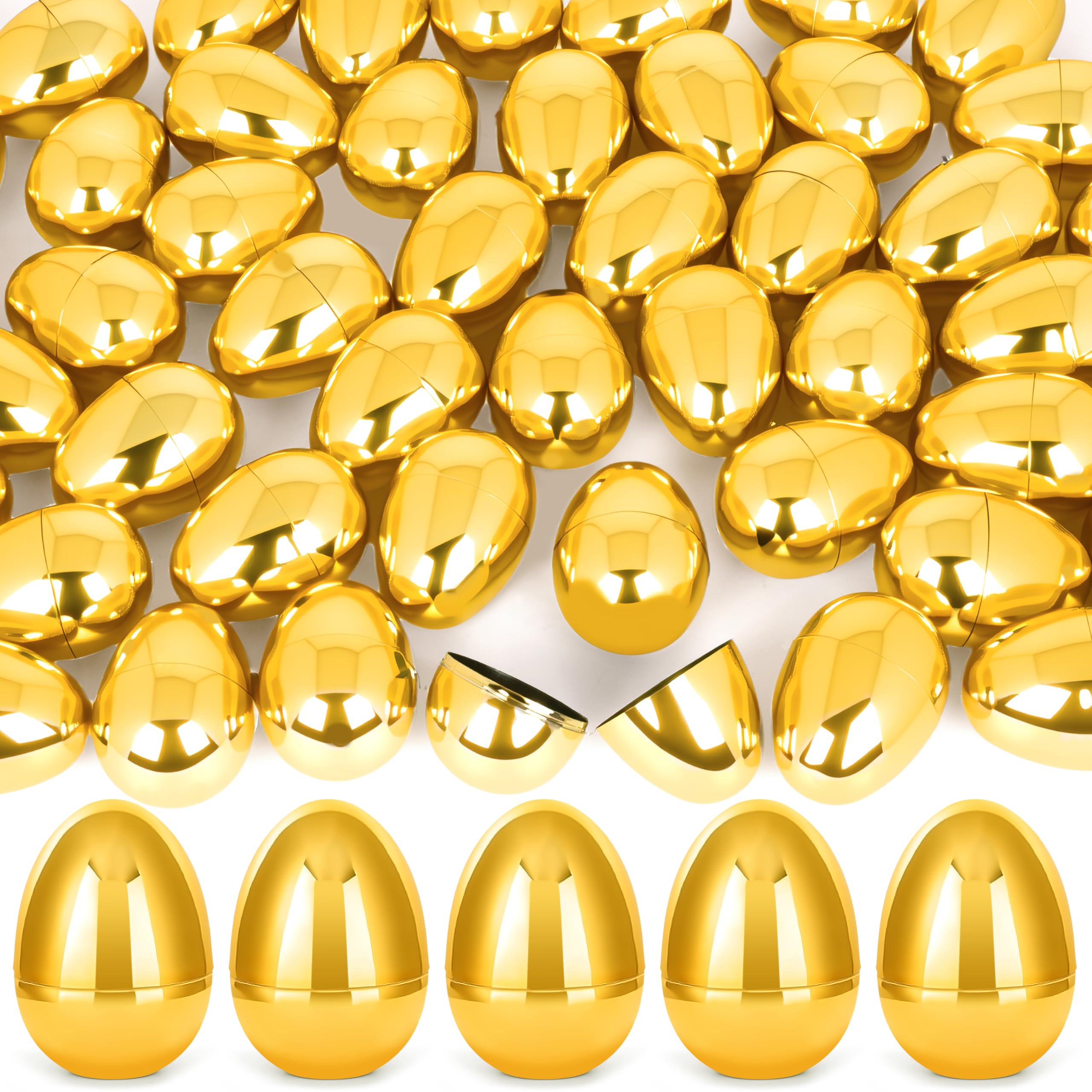 Palonu 14 Pcs 2.3″ Golden Metallic Easter Eggs, Reusable Shiny Plastic Empty Fillable Easter Themed Hunt Basket Stuffers Fillers Filling Treats Party Favor Classroom Prize Supplies