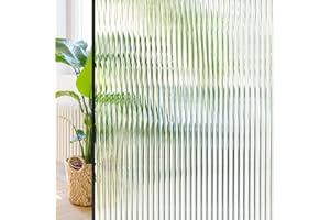 Windimiley Window Privacy Film 3D Reeded Glass Static Clings Fluted Frosted Decorative Window Stickers Winter Heat Control Sun Blocking Film Peel and Stick Adhesive Door Cover,17.5x78.7in,Transparent