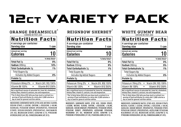 REIGN TOTAL BODY FUEL VARIETY PACK, REIGN ORANGE DREAMSICLE, REIGN REIGNBOW SHERBET, REIGN WHITE GUMMY BEAR, FITNESS & PERFORMANCE DRINK, 16 FL OZ (PACK OF 12)