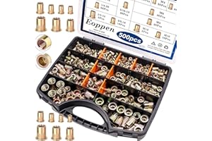 Eoppen 500Pcs SAE & Metric Rivet Nuts Assortment Kit 6-32, 8-32, 10-24, 1/4-20, 5/16-18, 3/8-16, 1/2-13 M3 M4 M5 M6 M8 M10 M12 Zinc Plated Carbon Steel Flat Head Nutsert
