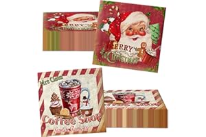 HAKOTI 40Pcs Vintage Santa Napkins - Christmas Napkins Decoration Disposable Vintage Style Christmas Paper Napkins with Santa Gingerbread Coffee Shop for 2023 Xmas Holiday Decoration