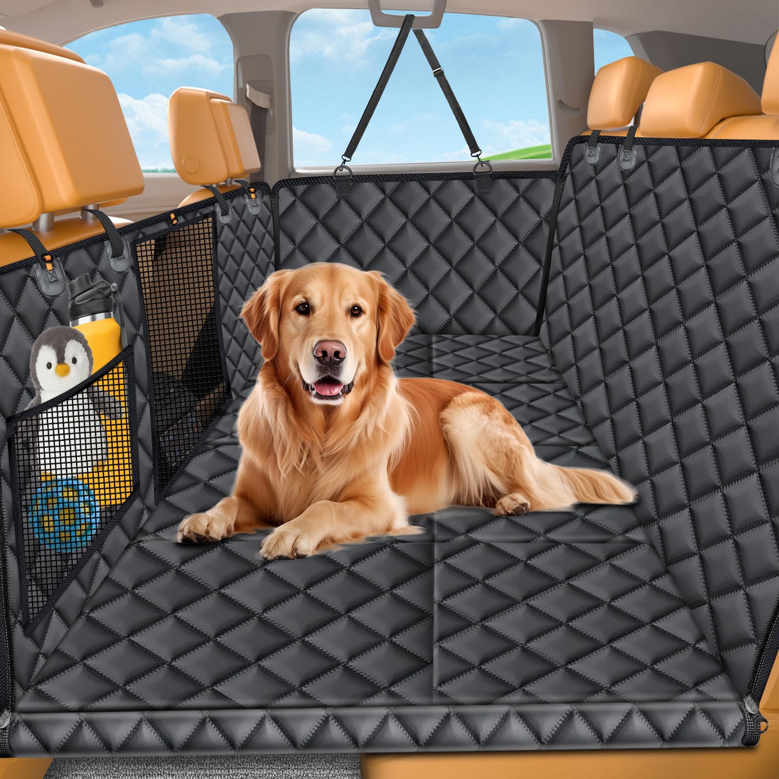 URPOWER Backseat Extender for Dogs - Hard Bottom Dog Car Seat Cover for Back Seat, Foldable Dog Hammock for Car, SUV, and Truck, Pet Rear Seat Protector Dogs Travel Bed with Mesh Window & Side Flaps Image URPOWER Backseat Extender for Dogs - Hard Bottom Dog Car Seat Cover for Back Seat, Foldable Dog Hammock for Car, SUV, and Truck, Pet Rear Seat Protector Dogs Travel Bed with Mesh Window & Side Flaps Image