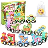 11 Pcs Magnetic Dinosaur Train Set Toys Gifts for Toddler Boy Kids 2-4 | Dinosaur Toys, Dino Train, Toddler Boys Toys, Boys Birthday Gifts, Montessori Sensory Toy, Wooden Preschool Toy