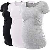 Liu & Qu Womens Maternity Tops Short Sleeve Round Neck Pregnancy Shirts 3 Packs