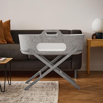Snuz SnuzBaskit Moses Basket with Mattress and Stand Light Grey Dove