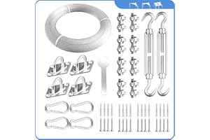 LAKINGO Sun Shade Sail Hardware Kit 6 Inch Heavy Duty 304 Stainless Set for Triangle & Rectangle Outdoor Patio Canopy Garden Installation, 50 Pcs Includes 40 Ft Cable Wire Ropes