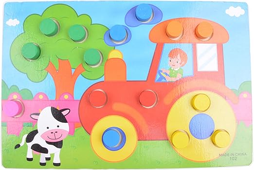 Tiny Souls Wooden Button Puzzle Tractor, Cow