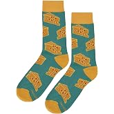 SockFly Cheese Dress Socks Funny Novelty Crazy Fun Design Men Size 8-12 Cotton Casual Crew Colorful Funky Fancy Socks Gift for Men