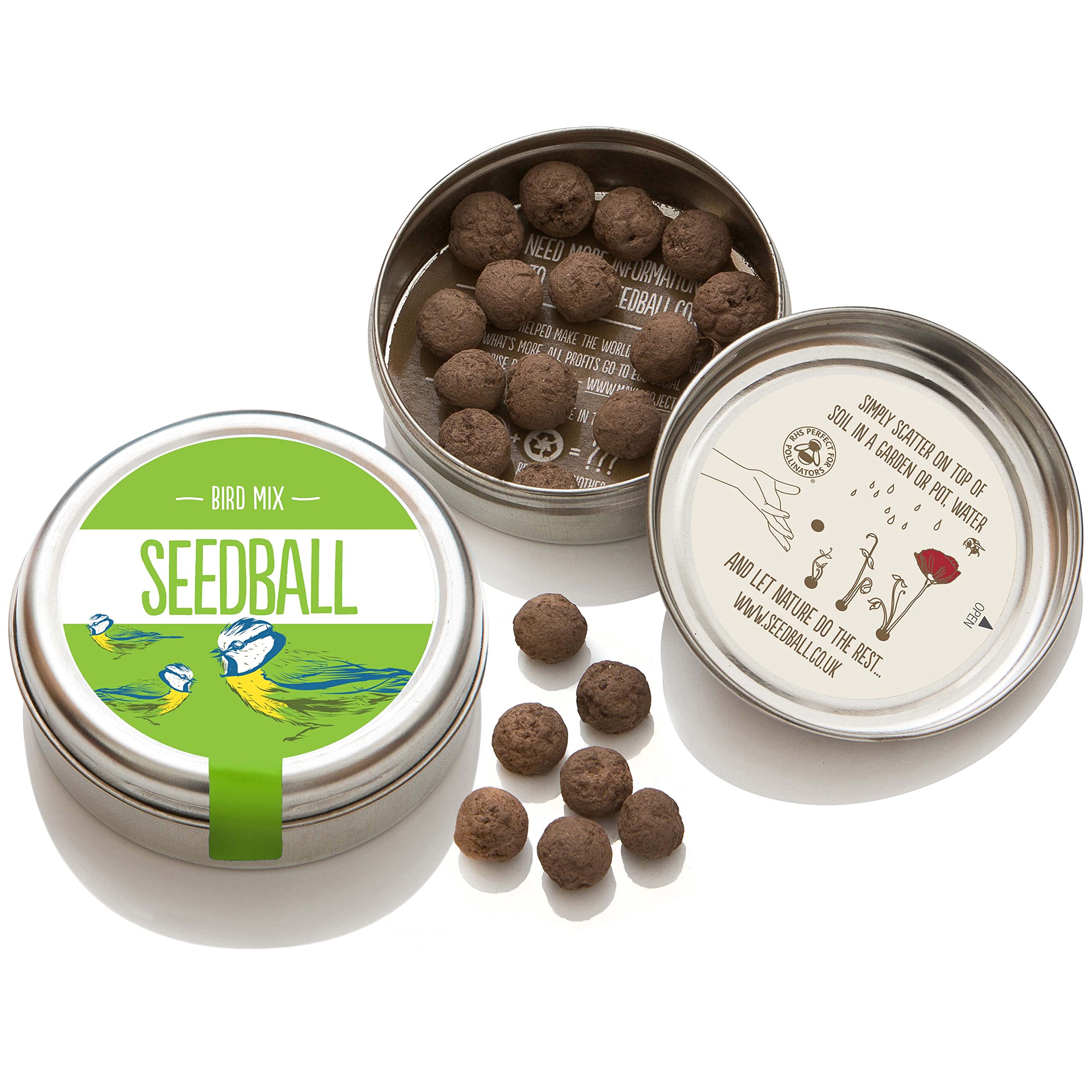 SEEDBALL Bird Mix Seed Bombs (Wild Flower Tin) – 20 Seed Balls | British Wildflower Seeds - Clay Protected Seed Bomb Designed to Attract Birds Such as Goldfinches, Chaffinches, Robins & Starlings