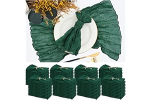 TERUNTRUE 84 Packs Gauze Cheesecloth Napkins 20 x 20 Inch Dark Green Wrinkled Dinner Napkins, Emerald Green Rustic Boho Napkins Soft Cloth Napkins for Wedding Party Event Dinner Table Christmas Decoration