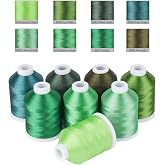 Simthread 8 Shades 550Yds Each 40WT Polyester Embroidery Thread Green Set | 8 green shades with 550Yds each feed smoothly using stable 40WT polyester thread for home and commercial embroidery machines.