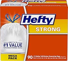 Hefty Strong Tall Kitchen Trash Bags, Unscented, 13 Gallon, 90 Count, White