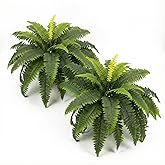 Galebeiren Artificial Ferns for Outdoors, Set of 2 Bouquets 33" Diam Large Fake Ferns 37 Fronds Faux Boston Fern Bush Plant for Indoors Home Garden Porch Windowsill Entrance Farmhouse Décor…