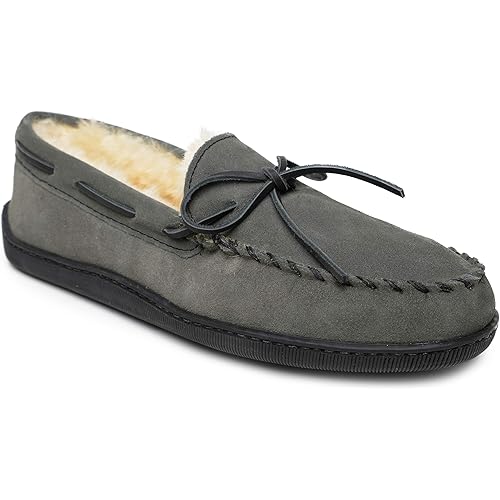 Minnetonka Men's Sheepskin Hardsole Moccasin Slippers