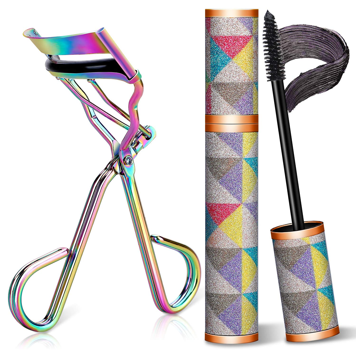 Silicone Eyelash Curler and 4D Silk Fiber Lash Mascara Value Set，With Refill Pads & Satin Pouch，Designed for No Pinching or Pulling ，Mascara Natural Thickening，Long Lasting Waterproof & Smudge-Proo