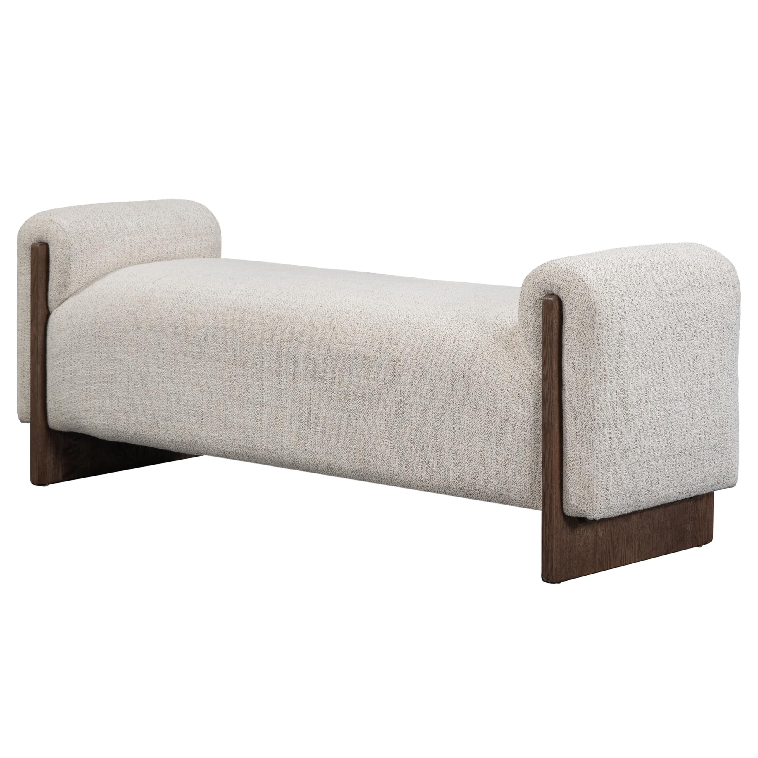 Photo 1 of Benjara Sira 60 Inch Wide Bench, Polyester Upholstery, Solid Ash Wood, Beige and Brown
