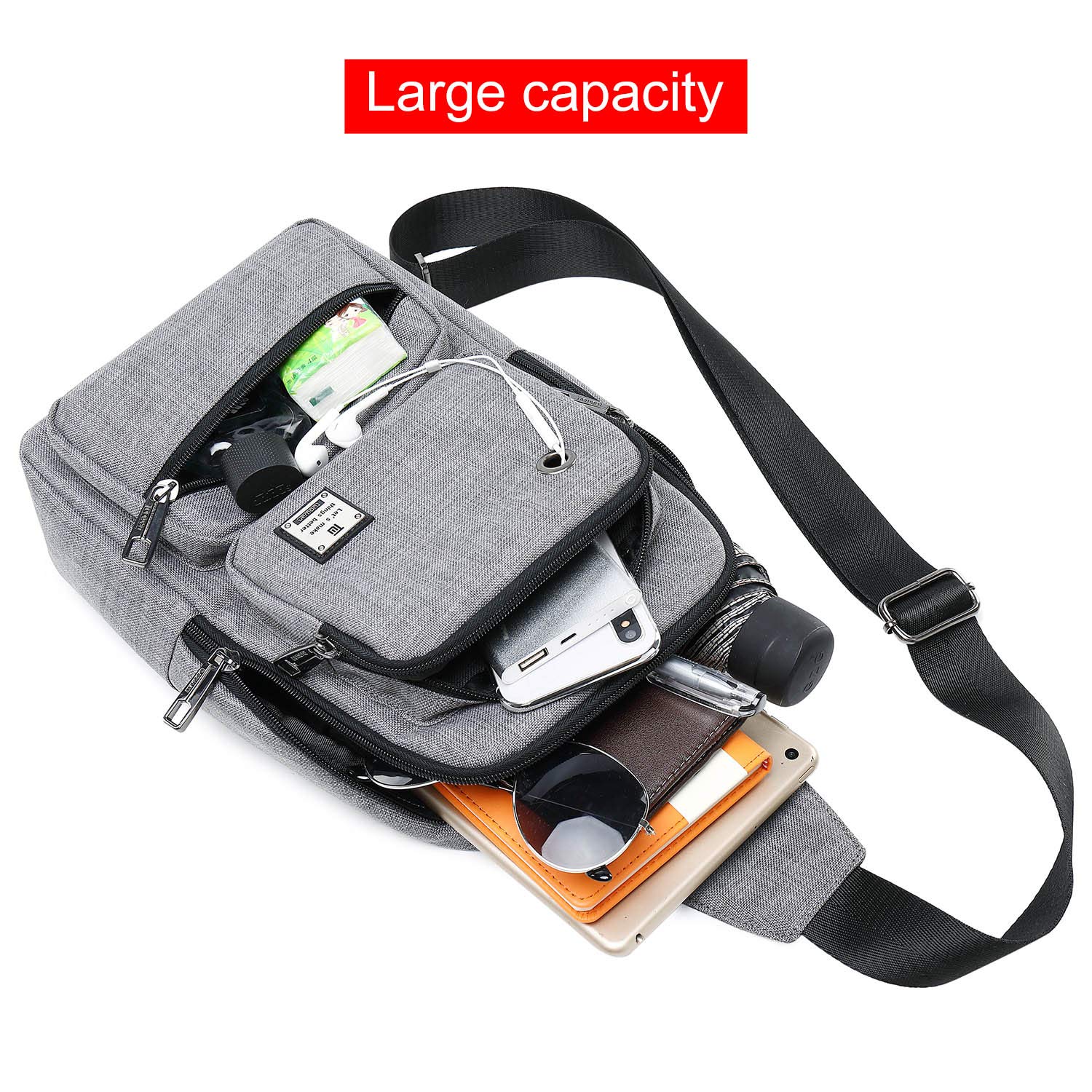 Sling Bag, Sling Backpack Outdoor Crossbody Chest Pack Bag Multipurpose Daypack (1808#Grey)