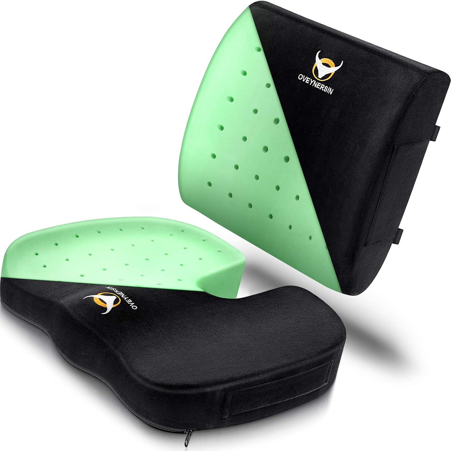 OVEYNERSIN Seat Cushion & Lumbar Support Pillow Set - Comfortable Memory Foam Seat Pad Set - Relieves Back, Hip, Tailbone, Sciatica Pain - for Office Chair, Car Seat, Desk Chair : Office Products