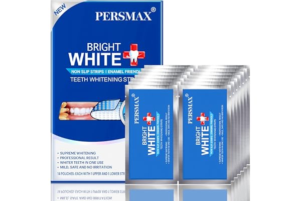 PERSMAX Teeth Whitening Strips – 14 Treatment, 28 Non-Slip Strips | Gum-Safe Formula, Professional Dentist Approved, Pain-Fre