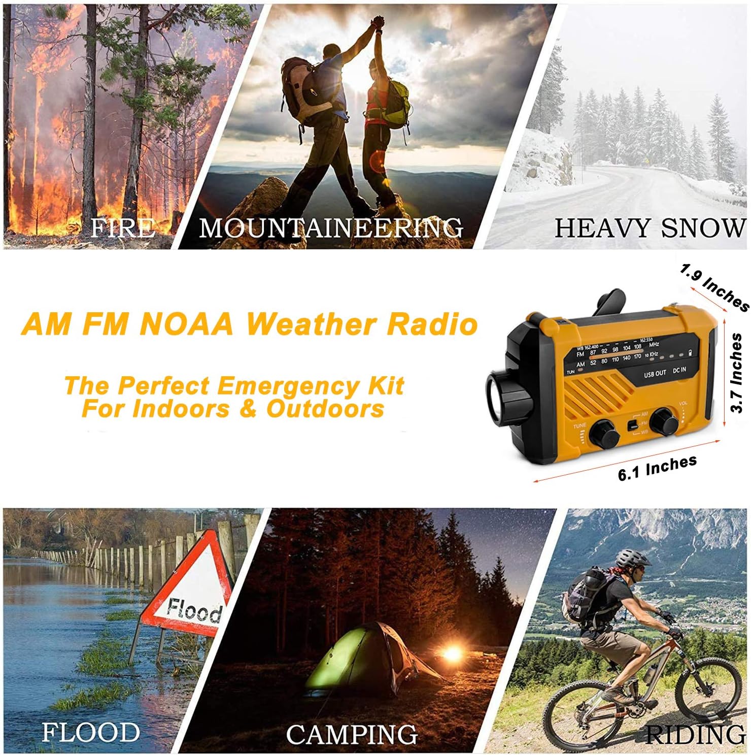 Emergency Weather Alert Radio, USFY Portable Solar Powered Hand Crank Radio, 4 Way Charging, SOS Alarm, LED Flashlight/Reading Lamp, AM FM NOAA Radio - Orange: Home Audio & Theater