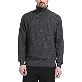 Kallspin Men's Turtle Neck Pullover Wool Blend Lightweight Cable-Knit Pullover Sweater