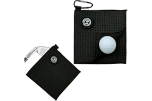 MAGOLFIN Small Magnetic Golf Towel with Clip, Microfiber Waffle Design - Industrial Strength Magnet for Glof Balls, Golf Bags, Carts Clubs - Black