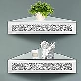 Royxen Corner Floating Shelves 2 Sets, Corner Shelf Wall Mounted Crushed Diamond, Corner Shelves Crystal Mirrored, Floating C