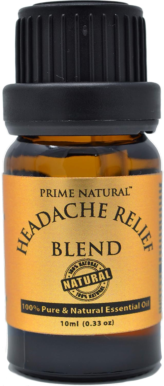 Prime Natural Headache Relief Essential Oil Blend 10ml / 0.33oz - Natural Pure Undiluted Therapeutic Grade for Aromatherapy, Scents & Diffuser - Tension, Relaxation, Sleep, destress, Anti Anxiety