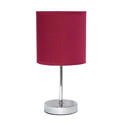 Simple Designs LT2007-WNE Chrome Mini Basic Table Stick Lamp with Fabric Shade, Wine